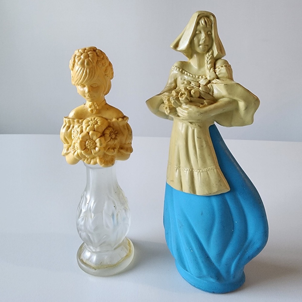 Vintage Avon Bottles Garden Girl Sonnet Cologne Doll Figurine Woman Blue Empty